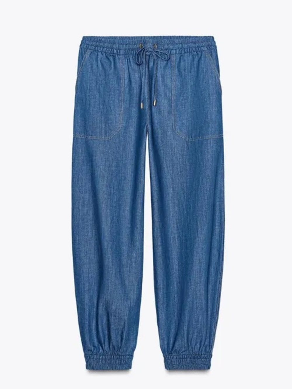 NWT: Zara Linen Blend Indigo- Jogger Pant in Sz : Large - Picture 2 of 7
